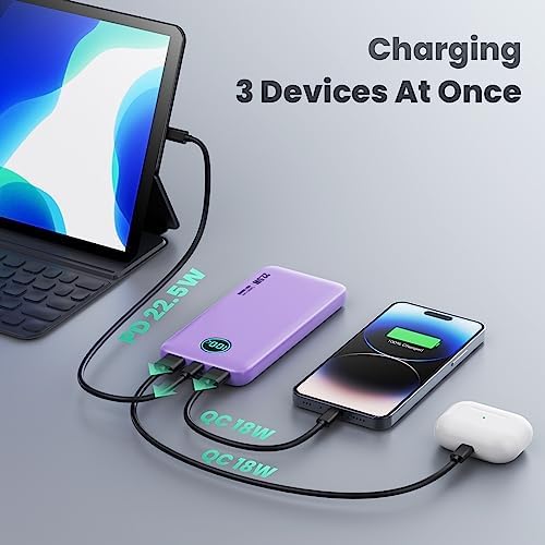 Ultra-Slim 10800 m Ah Portable Power Bank with LCD Display – Dual QC 4.0 & PD Fast Charging for i Phone 15, Android & Samsung Galaxy – Lightweight Travel Companion for Continuous Device Power