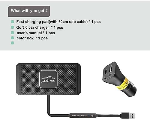 POLMXS 15 W Fast Wireless Car Charger Pad – Non-Slip Charging Mat for i Phone 11/12/14/15 & Galaxy S21/S22/S23/S24 – Essential Accessory for Seamless On-the-Go Power-Up – Includes 30 cm Cable – Durable & Efficient Design