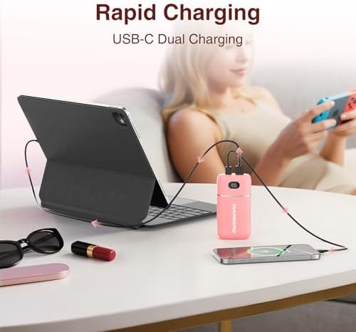 MARBERO Ultra-Lightweight 10,000 m Ah Fast Charging Power Bank – Compact USB-C Charger with 18 W Output for i Phone, i Pad, Samsung Galaxy & Google Devices – Essential Travel Companion with Advanced Safety Features for On-the-Go Power Management