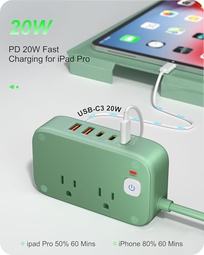 Ultimate 7-in-1 Power Strip with 65 W Ga N Technology | Flat Plug Design for Space-Saving | 3 USB-C & 2 USB-A Ports for Rapid Charging | 2500 W AC Outlet for Home, Office, College & Travel | Versatile Surge Protector for All Devices
