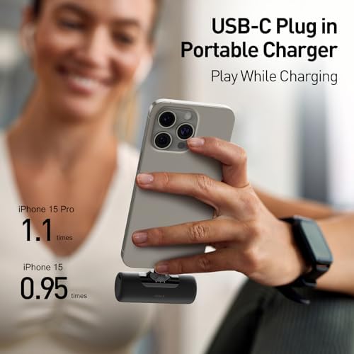 Ultimate 4,500 m Ah Portable Power Bank for i Phone 15/16 and Samsung S22/S23/S24 – Compact, Built-in USB C Charger for Fast On-the-Go Charging – Essential Travel Accessory for i Phone and Android Devices, Sleek Black Design