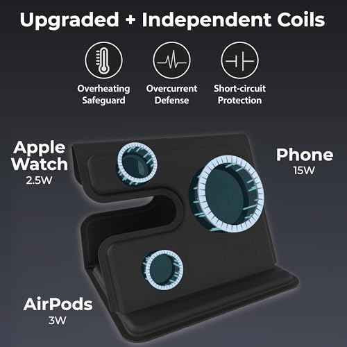 BLACK+DECKER 3-in-1 Wireless Charging Station for Apple Devices – Foldable Travel Charger Compatible with i Phone 16/15/14/13 Pro Max, Apple Watch, and Air Pods – Fast Charging, Enhanced Compatibility, Ideal for On-the-Go Users