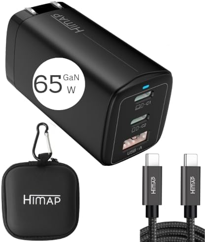 65 W Ga N Pro Travel Charger – Ultimate Multi-Port USB-C Wall Adapter for i Phone 15, Mac Book & Android Devices – Compact Foldable Design with Premium USB-C Cable for Efficient On-the-Go Charging