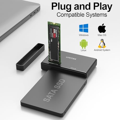 Unitek M.2 NVMe SSD Enclosure Adapter – Ultra-Fast 10 Gbps USB 3.2 Tool-Free External Hard Drive Reader, Versatile M Key Compatibility for M.2 and SATA SSDs, Compact Design for Effortless Portability and Enhanced Data Access