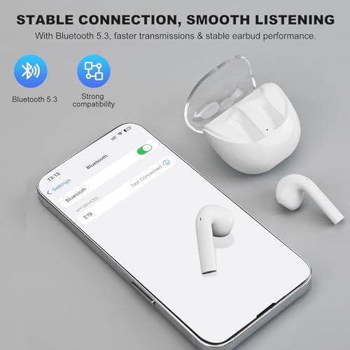 Premium Bluetooth Wireless Earbuds 2024 – 50-Hour Playtime with Deep Bass and Waterproof Design – Built-in Microphone for Clear Calls – Universal Compatibility with Android, i Phone, and Samsung Devices (White) – Transform Your Listening Experience with Exceptional Sound Quality and Comfort