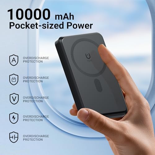 Revolutionary Mag Safe 10,000 m Ah Wireless Power Bank – Ultra-Fast Charging, 4 Outputs with Dual Built-in Cables, Magnetic Design for i Phone 15/14/13/12 Pro/Max/Plus, Integrated Kickstand for Effortless Viewing, Versatile USB-C & Micro USB Inputs – Perfect Travel Companion for On-the-Go Charging