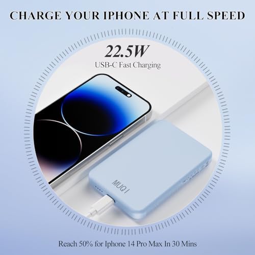 Suction-Enabled 5000 m Ah Wireless Power Bank – Ultra-Fast 22.5 W Portable Charger with USB-C for i Phone 16/15/14/13/12 & Android Devices – Sleek Blue Design for Effortless Charging on the Go