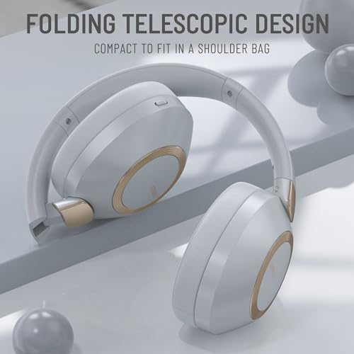 Discover Superior Sound with LORELEI B-C6 Wireless Over-Ear Headphones – 50-Hour Playtime, Lightweight & Ergonomic Design, Enhanced Deep Bass for Ultimate Audio Immersion, Built-In Microphone for Seamless Calls, and Plush Memory Foam Earmuffs for All-Day Comfort at Home or On-the-Go (Beige White)