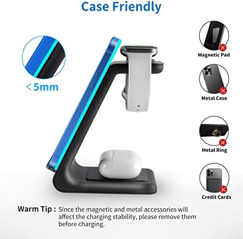 YOCUNKER 3-in-1 Qi Wireless Charging Dock – Efficient Space-Saving Solution for i Phone 14/13/12/11 Pro Max, Apple Watch Series 7/SE/6/5/4/3/2 & Air Pods 3/Pro/2 – Fast, Reliable Power with Enhanced Safety Features – Streamline Your Charging Experience and Declutter Your Workspace with This Sleek, Compact Design