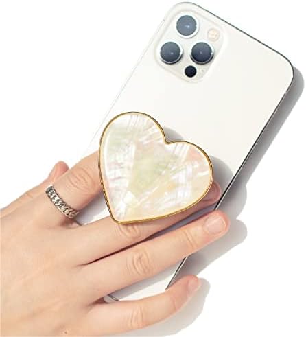 Chic Natural Seashell Heart-Shaped Phone Grip and Stand – Elegant Crème Mobile Accessory for Smartphones and Tablets – Ideal Collapsible Holder for Trendsetters Seeking Style and Functionality – Durable, Portable Design for Effortless Hands-Free Viewing