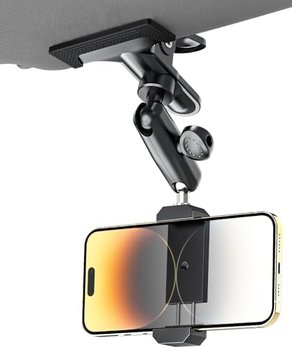 All-Metal Adjustable Sun Visor Phone Mount for Cars – 360° Rotatable Holder for i Phone 16/15/14/13 Pro Max & Galaxy S Series – Durable, Easy-Install Clip for 4-7″ Smartphones – Enhance Safety & Connectivity on the Road