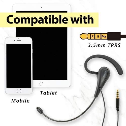 Professional Wired Mono Headset with Adjustable Earhook and Bendable Boom Mic – Superior Audio Clarity for Smartphones, Tablets, and PCs – Lightweight Design for All-Day Comfort and Enhanced Compatibility