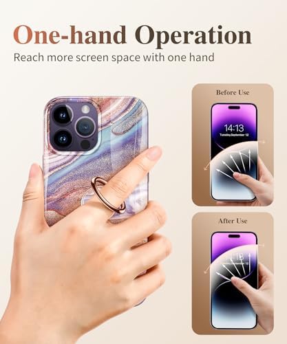 GVIEWIN Stylish Marble Phone Ring Holder with 360° Rotation for Ultimate Grip and Kickstand Functionality – Compatible with i Phone 16 Pro Max, 15 Plus, 14, 13, 12 Series & Galaxy S25/S24 Ultra – Elegant Flowing Sakura Design for Enhanced Safety and Usability