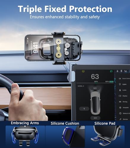 Dual Head Tesla Phone Mount Model Y/3 2026 2025 2024 2023 2022 2021, [Magnetic/Clip] Car Accessories for Tesla Screen Phone Holder Stand, (Fit for Tesla Model Y(Juniper)/3(Highland)) – Enhanced Compatibility and Speed