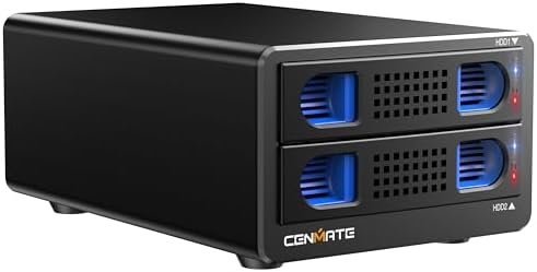 High-Performance Aluminum Dual Bay Hard Drive Enclosure – 10 Gbps USB 3.2 Gen 2 with Cooling Fan for 2.5”/3.5” SATA HDD/SSD, Hot Swappable & Daisy Chain Expansion, Tool-Free Setup for Seamless Data Management