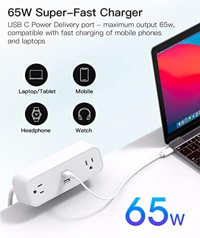 Power Up Your Workspace: 10 ft Desk Clamp Power Strip with 65 W USB-C Fast Charger & QC 18 W USB-A Ports – Ultimate Desktop Power Station for Home and Office Efficiency, Enhanced Surge Protection & Flexible Placement Solutions