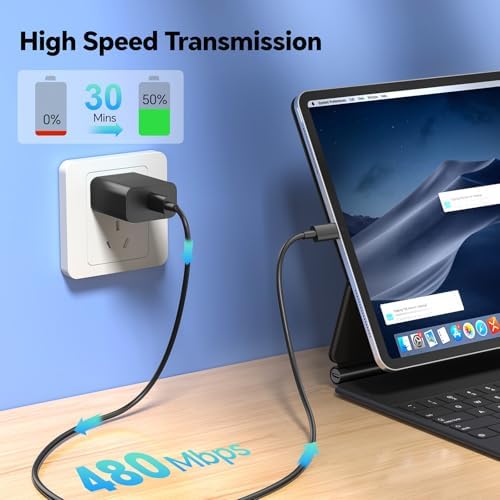 Ultimate Fast Charging i Phone Accessory Kit – 3 Pack 10 FT USB C Cables & 20 W Charger Block for i Phone 15/16 Pro/Max/Plus & i Pad Models – Sleek Red, White, Black Design for Enhanced Compatibility & Rapid Power-Up Performance