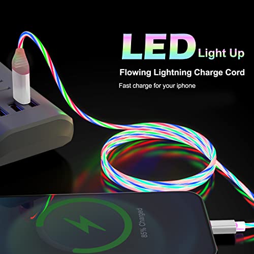 Illuminate Your Charging Experience with the 6 FT LED Light Up Flowing i Phone Charger – MFi Certified Lightning Cable for Fast Charging and Data Sync – Compatible with All Apple Devices Including i Phone 14/13/12/Pro/11/X/XS/XR/8/7/6/5 S/SE and i Pad – Stylish Glowing Indicator for Low-Light Visibility and Enhanced Durability