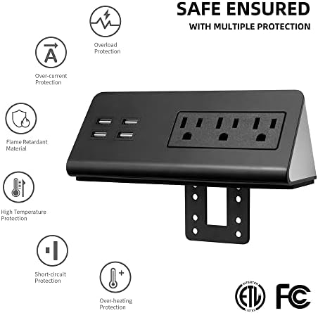 Emerising 2-Pack Desk Edge Mount Power Strips: 4 USB Charging Ports & 3 AC Outlets with 1250 Joules Surge Protection – Perfect for Home & Office Use, Streamlined Charging Solution for Enhanced Productivity and Clutter-Free Workspaces