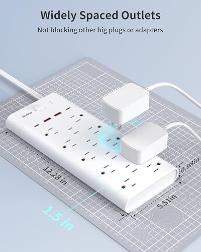 Ultimate Surge Protector Power Strip with 14 Outlets & 4 USB Ports (2 USB-C) – 6 Ft Flat Plug Extension Cord, 1700 Joules Protection, Wall Mountable – Ideal for Home, Office, and Dormitory Charging Solutions