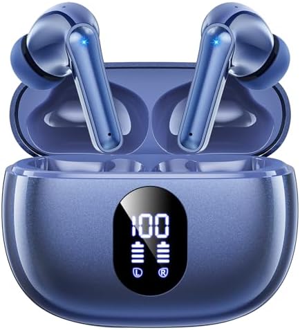 2025 Advanced Wireless Bluetooth Earbuds – Lightweight Construction with Immersive Deep Bass Sound – Unmatched 48-Hour Battery Life – IPX7 Waterproof for Active Lifestyles – AI-Powered Hands-Free Calling – Perfectly Compatible with i Phone & Android Devices for Music Lovers and Fitness Enthusiasts
