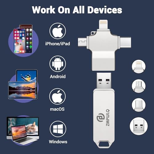 Ultimate 128 GB Photo Stick – Effortless Auto Backup USB Drive for i Phone, i Pad, Android & PC – 4-in-1 Memory Saver for Quick Photo & Video Protection – Compact External Storage Solution for All Devices