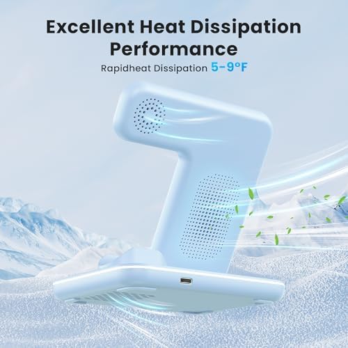 WAITIEE 3-in-1 Wireless Charging Station for i Phone, Apple Watch & Air Pods – Fast, Stylish Blue Charger with Enhanced Compatibility for i Phone 16, 15, 14, 13, 12, 11, X, 8 & Air Pods Pro – Ultimate Travel-Friendly Charging Solution with Safety Features