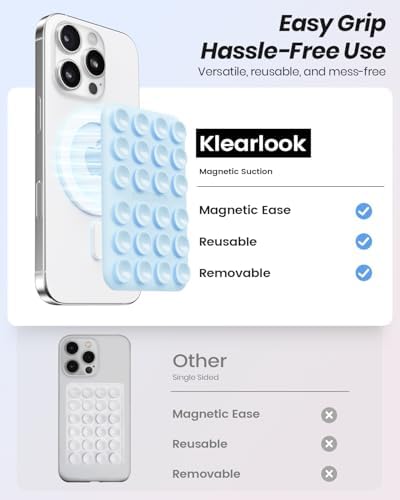 Klearlook Magnetic Suction Phone Mount Set – 4 Stylish Colors for Mag Safe Cases, Hands-Free Selfie Grip for Tik Tok & Content Creators, Lightweight & Portable, Secure Magnetic Attachment for Effortless Video Recording and Photography