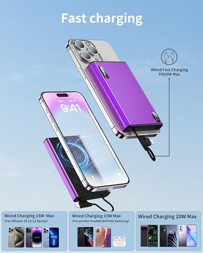 Ultra-Slim 10000 m Ah Magnetic Power Bank – Fast 20 W Charging with Built-in USB-C for i Phone 15/14/13/12 Pro Max – Lightweight Travel Charger with Mag Safe Technology and LED Display – Safe, Stylish, and Convenient Power Solution