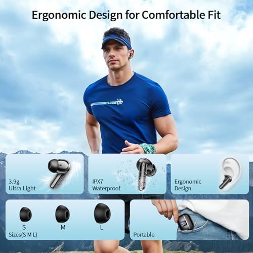 Advanced Bluetooth 5.4 Wireless Earbuds – Superior Deep Bass Audio with Noise-Canceling Mic, 38-Hour Battery Life, IPX7 Waterproof Rating, LED Battery Indicator – Optimized for Android & i OS, Tailored for Fitness Enthusiasts and Everyday Listening