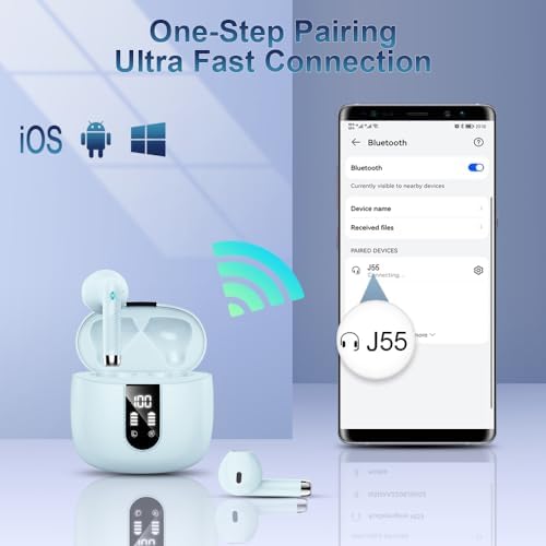 Ultimate Freedom: 2024 Bluetooth V5.4 Noise Cancelling Wireless Earbuds with IP7 Waterproofing, 40-Hour Battery Life, Dual LED Display, and Enhanced Call Clarity for Android/i OS – Chic Green Design for Active Lifestyle