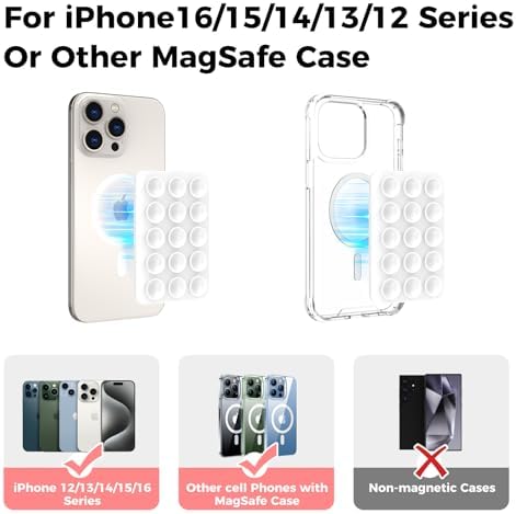 AHASTYLE Silicone Suction Phone Case Stand for iPhone 16/15/14/13/12 Series, Magnetic Suction Cup Phone Mount for iPhone MagSafe Phone Case, Mirror Shower Phone Holder, for TikTok Videos and Selfies – Enhanced Compatibility and Speed