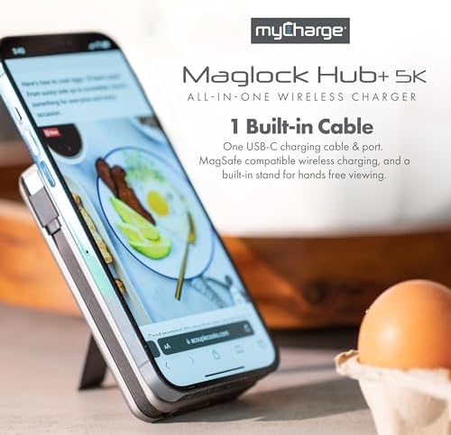 Revolutionize Your Charging Routine with the my Charge Mag Lock Hub 5000 m Ah Wireless Power Bank – Fast Charging Battery Pack for i Phone with Integrated Type C Cable & Compact Kickstand for Effortless Use on the Go