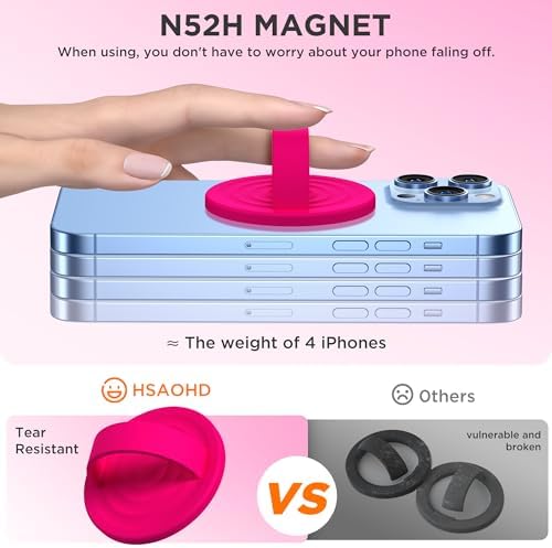 Upgraded Magnetic Phone Grip for i Phone: Premium Silicone Loop Holder with Mag Safe Compatibility – Ergonomic 360-Degree Stand, Non-Slip Design in Sleek Black for Enhanced Comfort and Secure Handling on i Phone 16/15/14/13/12 Pro Max/Plus