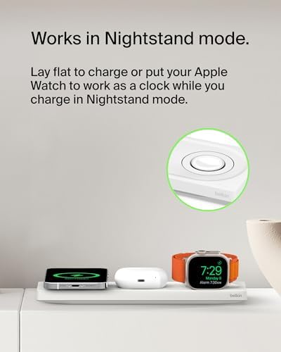 Belkin 15 W Mag Safe-Compatible 2-in-1 Wireless Charging Station – Fast Dual Device Charger for i Phone 16, 15, 14, 13 Series & Air Pods – Sleek Sand Design for Effortless Portability and Seamless Power Solutions