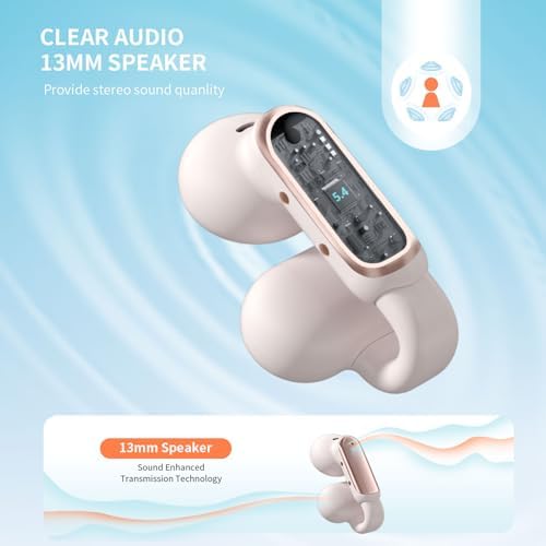 Rose Gold Bluetooth 5.4 Wireless Clip-On Earbuds – Lightweight Open Ear Sports Headphones for Enhanced Sound Quality and All-Day Comfort, Ideal for Active Lifestyles and Clear Voice Communication