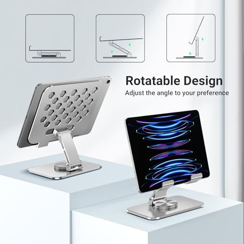 Versatile 360-Degree Rotatable Foldable Tablet Stand for i Pad, i Phone, and 4.3-10.9 Inch Devices – Adjustable Height and Angle for Optimal Viewing, Sleek Silver Finish, Portable Design for Home or Office Use – Enhance Your Digital Experience with Maximum Compatibility