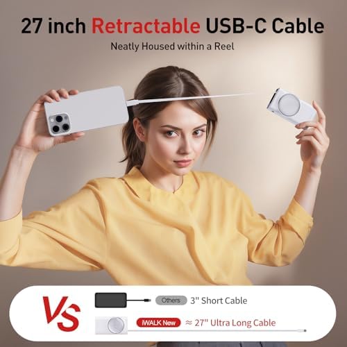 Ultimate i WALK 10000 m Ah Power Bank – 30 W Fast Charging USB-C Portable Charger with Integrated 2.3 ft Retractable Cable, Triple Output Ports for i Phone 16/15, Samsung Galaxy S25/24, and i Pad – Compact, Durable, and Travel-Ready Charging Solution