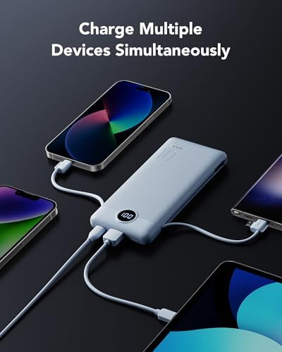 Sleek VRURC 10,000 m Ah Portable Charger with Built-in Wall Plug – Rapid 22.5 W USB Power Bank for Ultimate Travel Convenience – Slim Profile, 4 Outputs & Dual Inputs for Multi-Device Charging – Essential USB-C Compatible Travel Accessory in White