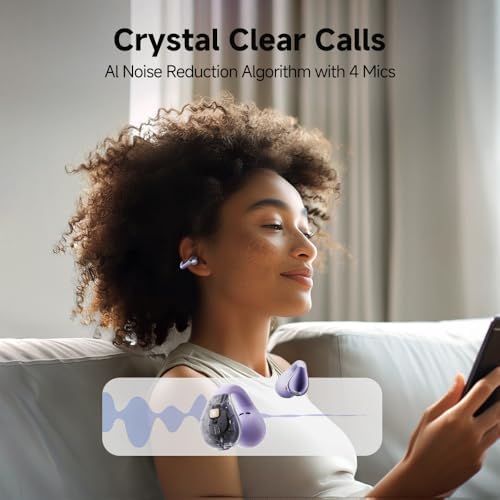 QCY Crossky C30 Open Ear Bluetooth Earbuds – Ultra-Lightweight Clip-On Design with Advanced 4-Microphone Environmental Noise Cancellation for Crystal-Clear Calls, Secure Fit for Dynamic Lifestyles, Dual Device Pairing Capability, and Customizable EQ for Personalized Audio Experience – Ideal for Sports, Outdoor Activities, and Enhanced Safety Awareness