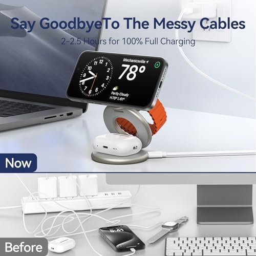 Ultra-Fast 3-in-1 Magnetic Wireless Charging Station for Apple Devices – Foldable Aluminum Alloy Dock for i Phone 16/15/14/13/12, Apple Watch & Air Pods with 20 W Adapter – Portable Power Solution for Travel Enthusiasts and Tech Savvy Users