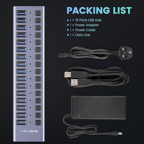 Unleash Your Productivity with the ACASIS 10-Port USB C Hub – Ultra-Fast 10 Gbps Data Transfer, 60 W Power Adapter, Individual Port Control, and Stylish Aluminum Build for Seamless Multi-Device Connectivity in Any Professional Environment