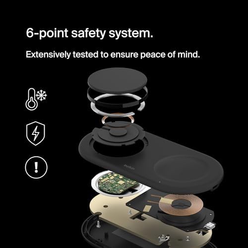 Belkin 15 W Mag Safe-Compatible 2-in-1 Wireless Charging Station – Fast Dual Device Charger for i Phone 16, 15, 14, 13 Series & Air Pods – Sleek Sand Design for Effortless Portability and Seamless Power Solutions