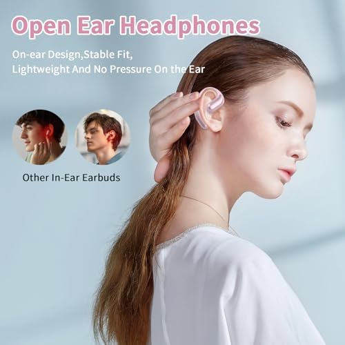 Stylish Pink Open Ear Bluetooth 5.4 Earbuds – Sweat-Resistant True Wireless Headphones with ENC Microphone for Clear Calls, 8-Hour Playtime – Ideal for Active Lifestyles and Seamless Connectivity