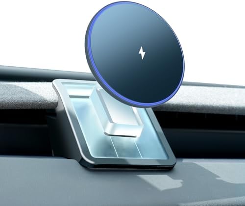 Tesla Model 3 & Y 2025 Premium Phone Mount with 15 W Mag Safe Wireless Charger – Effortless Installation for i Phone 12-16 Series – Enhance Driving Safety & Convenience with This Essential Tesla Accessory