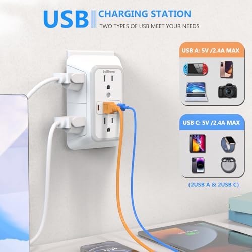 Maximize Your Power Potential with the 6-Outlet Surge Protector & 4-Port USB Charger – Versatile Multi-Plug Adapter Featuring 2 Fast-Charging USB-C Ports, Ideal for Home, Office, Kitchen, and Travel – Enhanced Safety and Connectivity for All Your Devices
