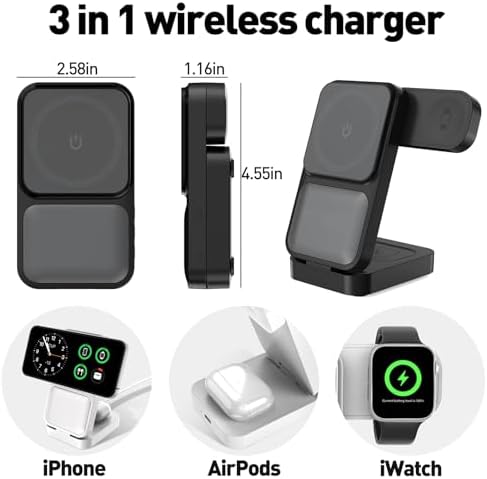 APSARAS 3-in-1 Wireless Charging Station for i Phone 16/15/14/13/12, Air Pods & Apple Watch Series S11 – Stylish Mag Safe Compatible Dock with Enhanced Speed and Safety Features for Clutter-Free Charging Solutions