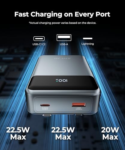 High-Capacity 30,000 m Ah Portable Power Bank with Built-in USB-C Cable – 22.5 W Super Fast Charging for i Phone, i Pad, Google, Xiaomi – Ideal for Travel, Camping, and Emergency Power Solutions – Slim and Lightweight Design with 17-Layer Safety Protection for Maximum Reliability – Perfect for Charging Multiple Devices Simultaneously – Enjoy 24/7 Customer Support and 36-Month Warranty