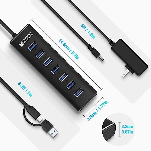 Transform Your Workspace with the Rosonway 8-Port USB 3.2 Hub – Lightning-Fast 10 Gbps Data Transfers, Dual SD/TF Card Readers, 3.3 ft Extension Cable & Robust 12 V/2 A Power Supply – Sleek Aluminum Design for Ultimate Convenience and Efficiency