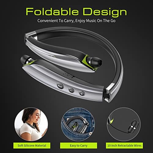 2024 Enhanced Neckband Bluetooth Headset: Retractable Earbuds with Advanced Noise Cancelling, Foldable Wireless Headphones for Sports & Office – Superior Audio Quality with Built-in Mic and Travel Case